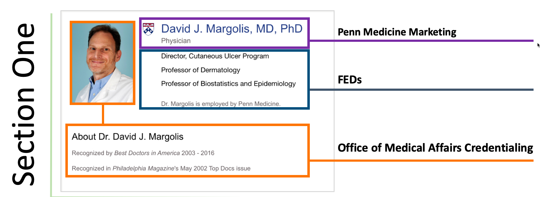 diagram of section one, Penn Medicine Marketing, FEDs and Office of Medical Affairs Credentialing